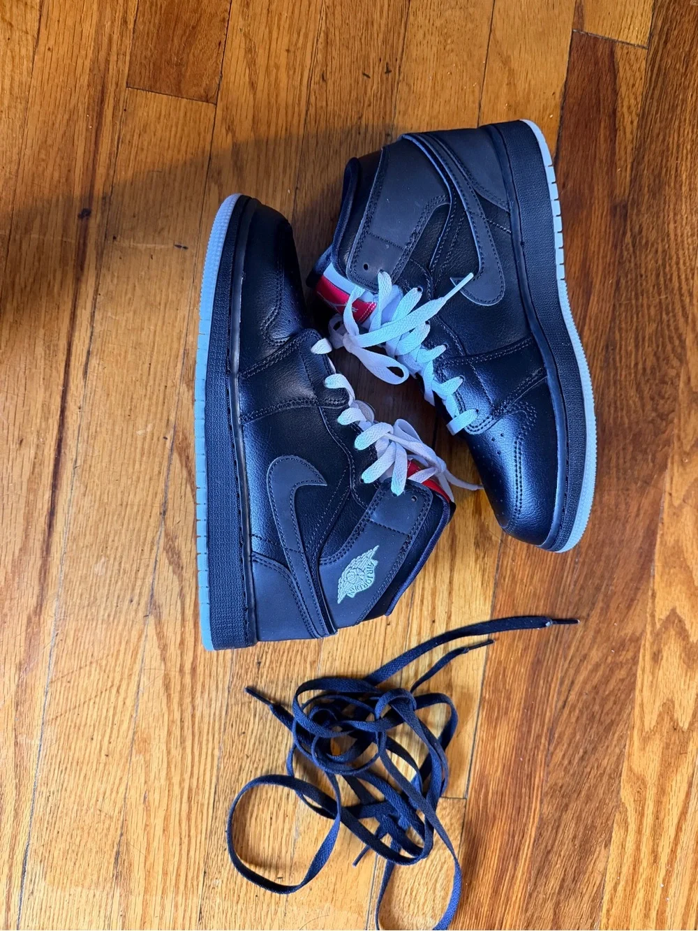 Jordan Kids Black and Gray High-Top Sneakers with White Laces